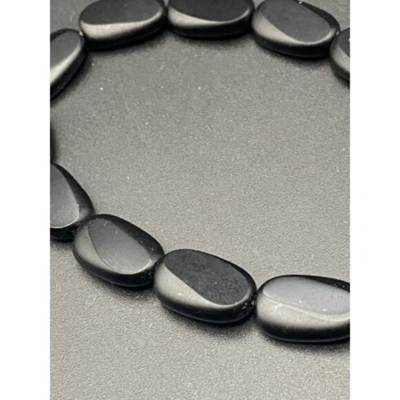 Vtg Black Onyx Bracelet Flat Bevel Bead Tests Sterling Silver Spring Ring 7.5 in - Picture 3 of 8